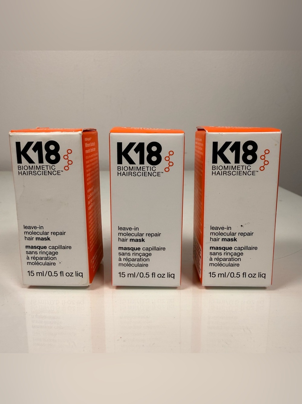 K18 Leave-In Molecular Repair Hair Mask Set of 3 x 0.5 Oz Repairing Hydrating